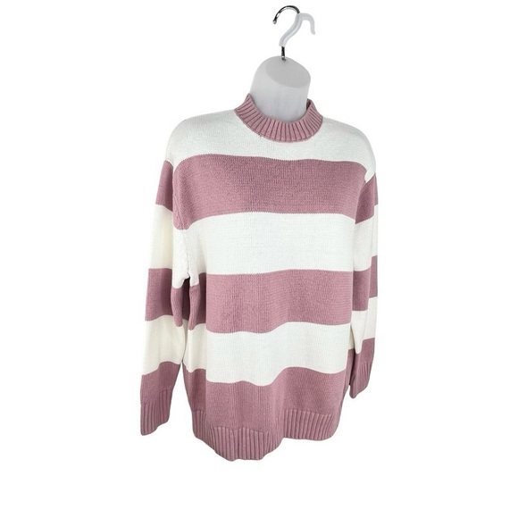 Jessica Simpson Pink & White Striped Crew Neck Sweater Pull Over-Size Small NWT - Picture 2 of 8